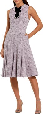 Mac Duggal Sleeveless Boucle A-Line Midi Dress With Bow