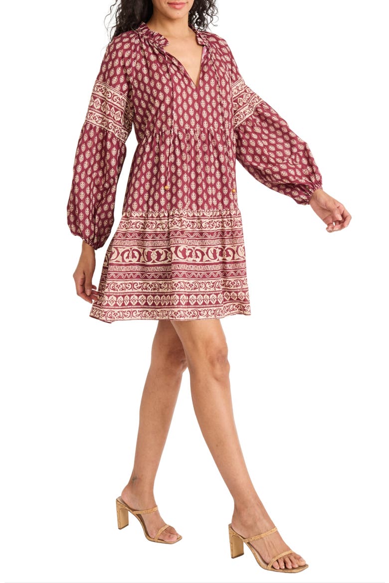 Long Sleeve Cotton Minidress, Alternate, color, BRICK/ TAN