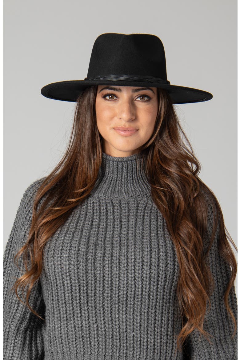 Braided Trim Fedora Hat, Alternate, color, BLACK