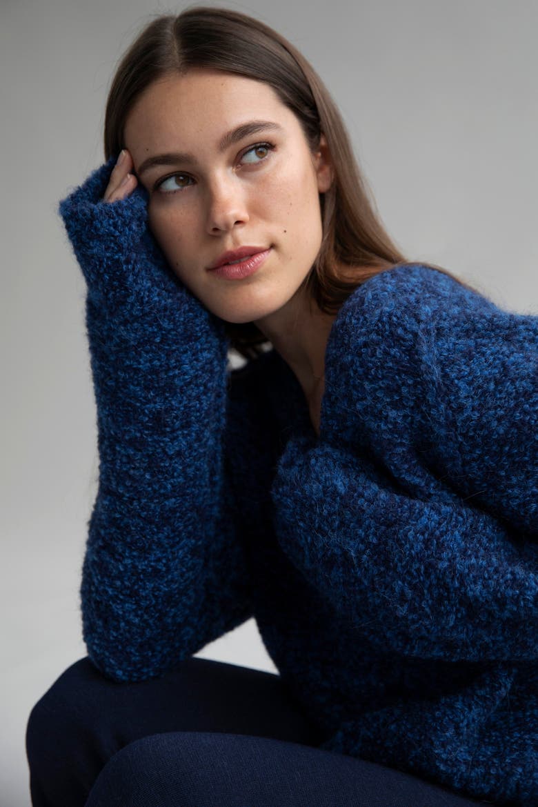 V Neck Boucle Pullover, Alternate, color, SKY NAVY