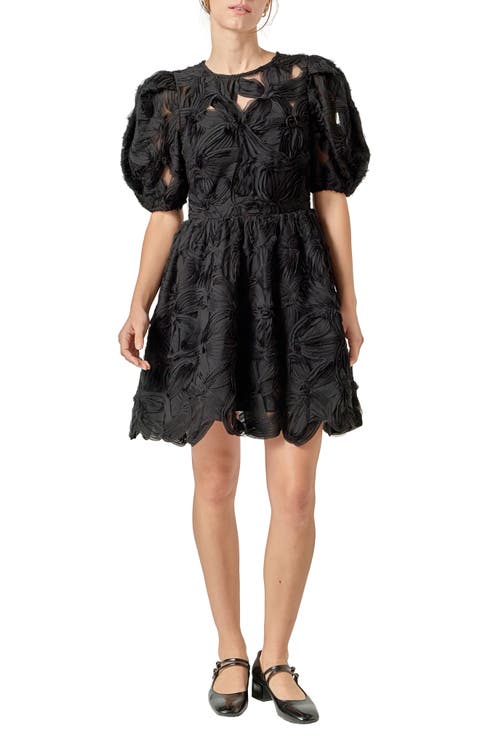 Flower Detail Puff Sleeve Dress