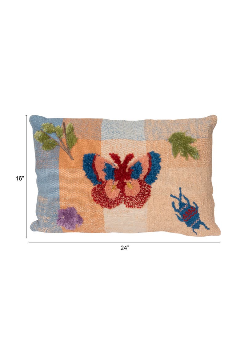 Indoor/Outdoor Woven Fabric Pillow with Tufting, Embroidery, and Insects, Multicolor, Alternate, color, Multicolor