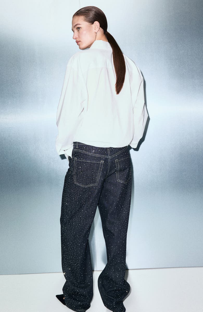 MANGO Rhinestone Embellished Straight Leg Jeans, Alternate, color, 