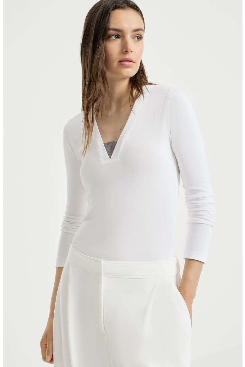 Stretch cotton ribbed jersey top with precious insert, Alternate, color, White