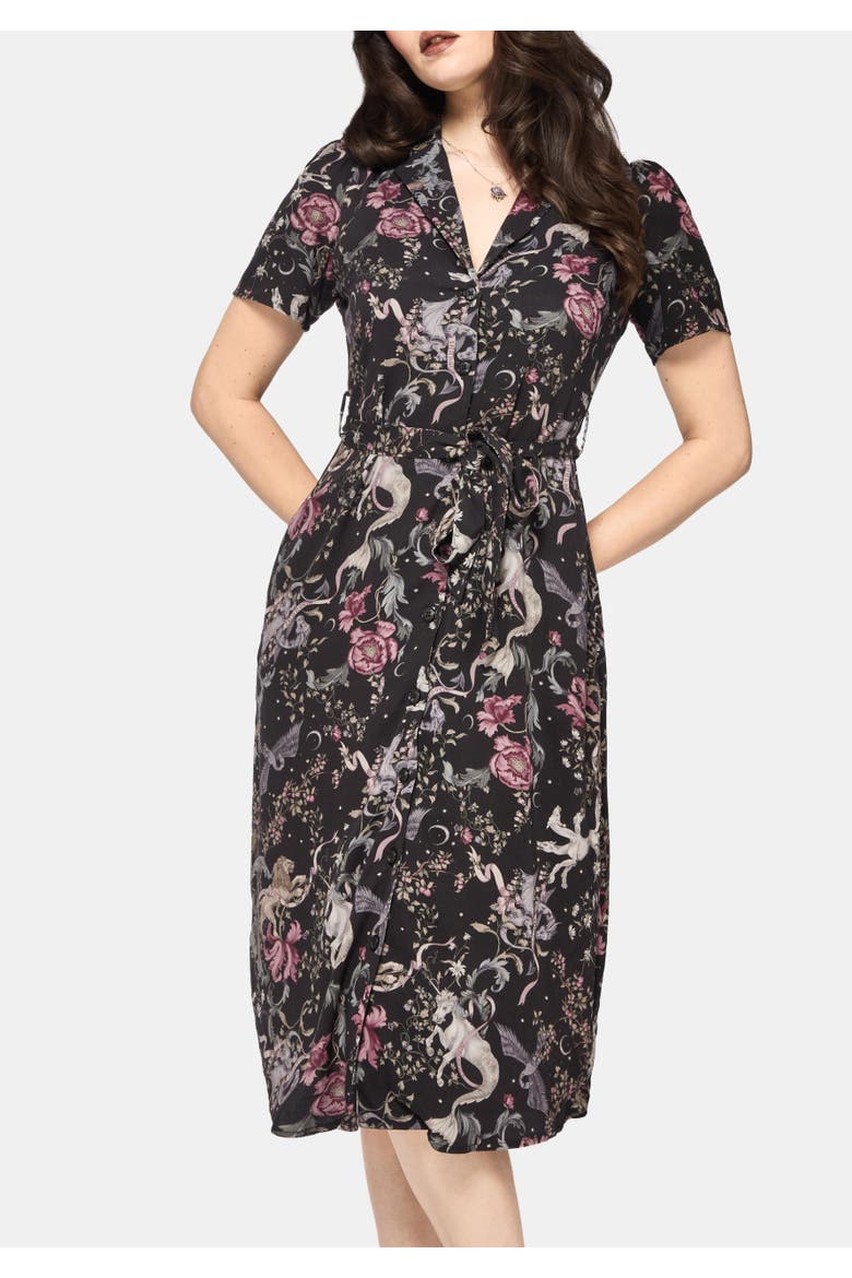 Merunicorn Enchanted Forest Shirt Dress, Alternate, color, Black