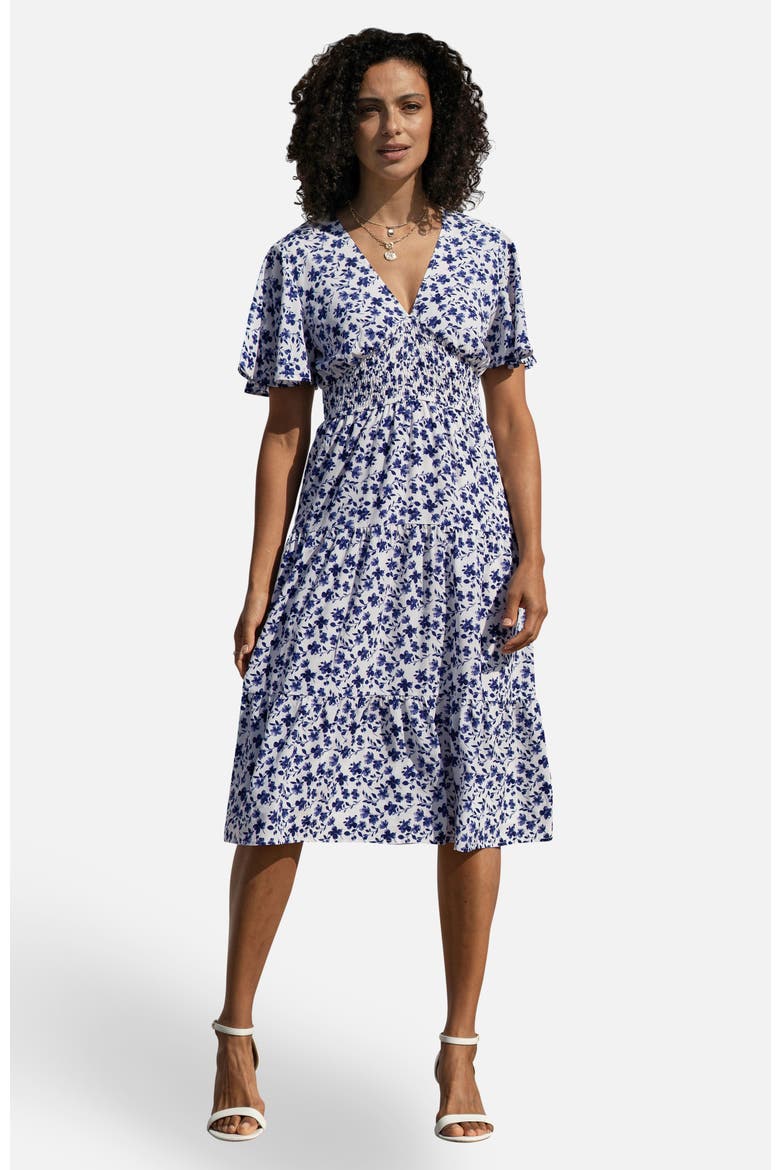 Floral Angel Sleeve Midi Dress, Main, color, White