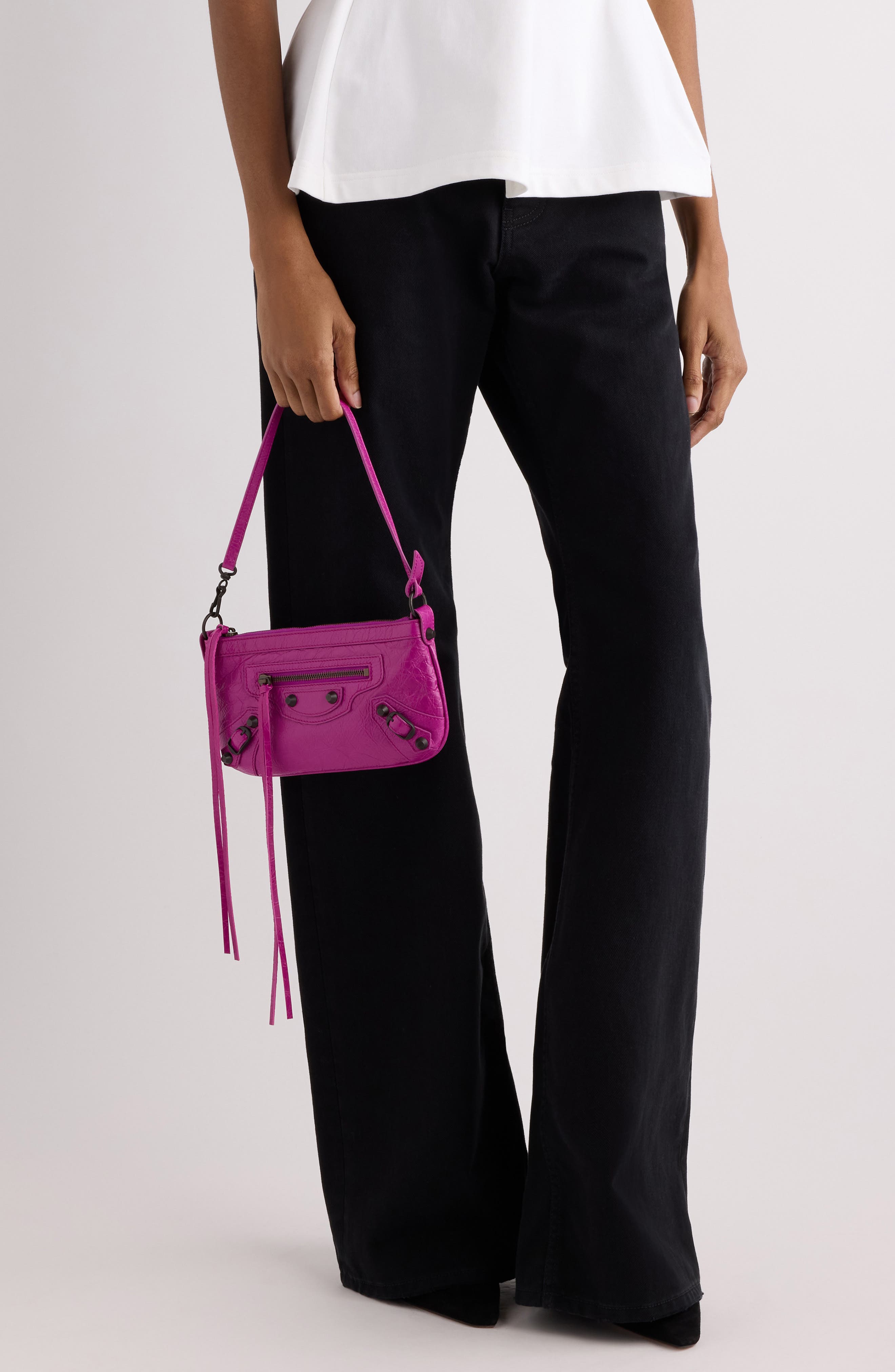 Balenciaga Le City Leather Pouch Shoulder Bag, Alternate, color, 5331 Azalee