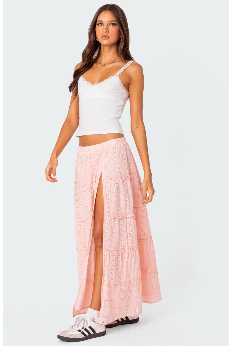 Tiered Cotton Eyelet Maxi Skirt, Alternate, color, LIGHT-PINK