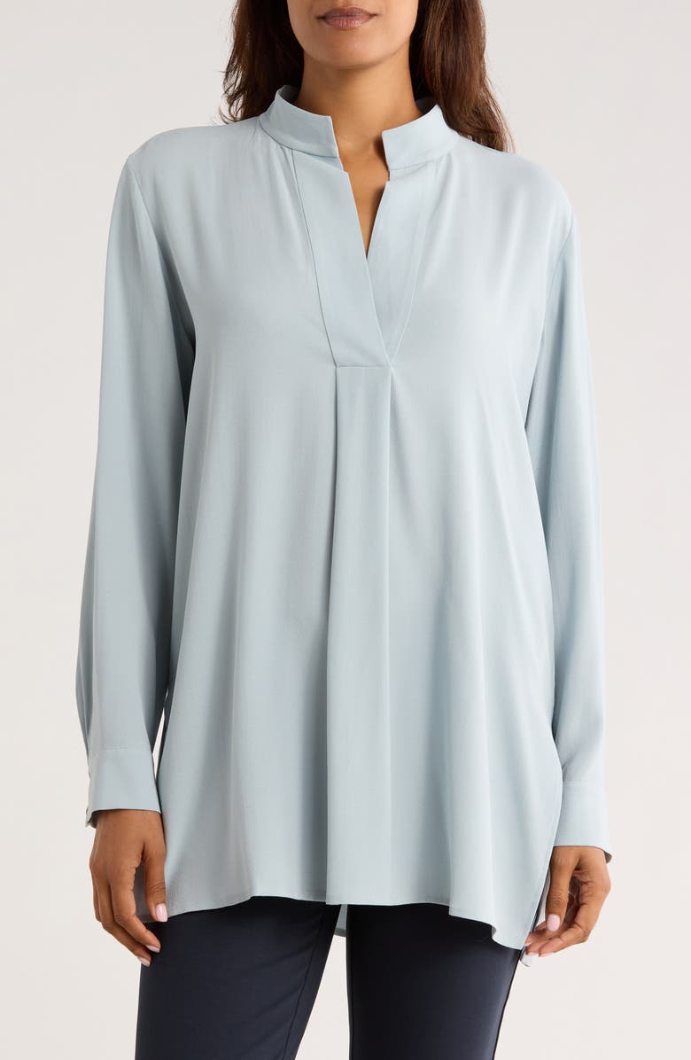 Eileen Fisher Split Stand Collar Silk Tunic, Main, color, Frost