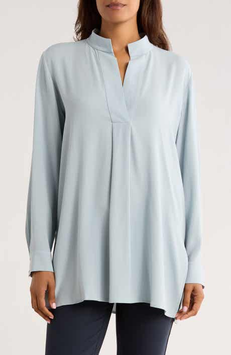 Eileen Fisher Split Stand Collar Silk Tunic