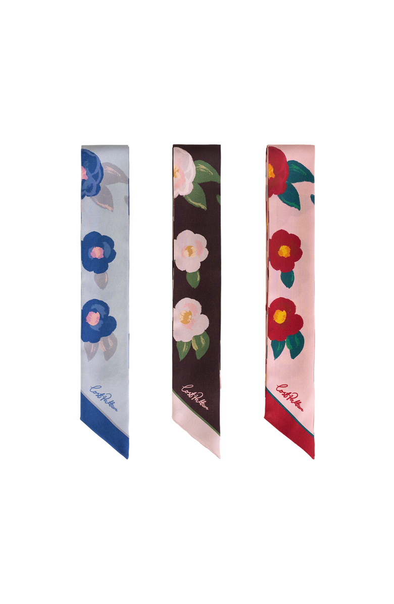 Lost Pattern "Camellia" Silk Twill Skinny Scarf, Alternate, color, Dark Brown