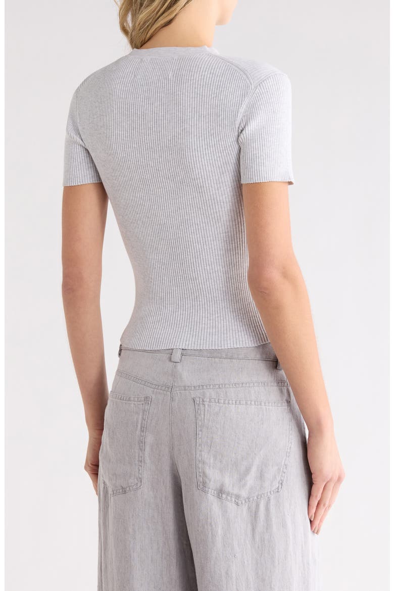Tease Rib Knit Short Sleeve Top, Alternate, color, WHITE HEATHER GREY
