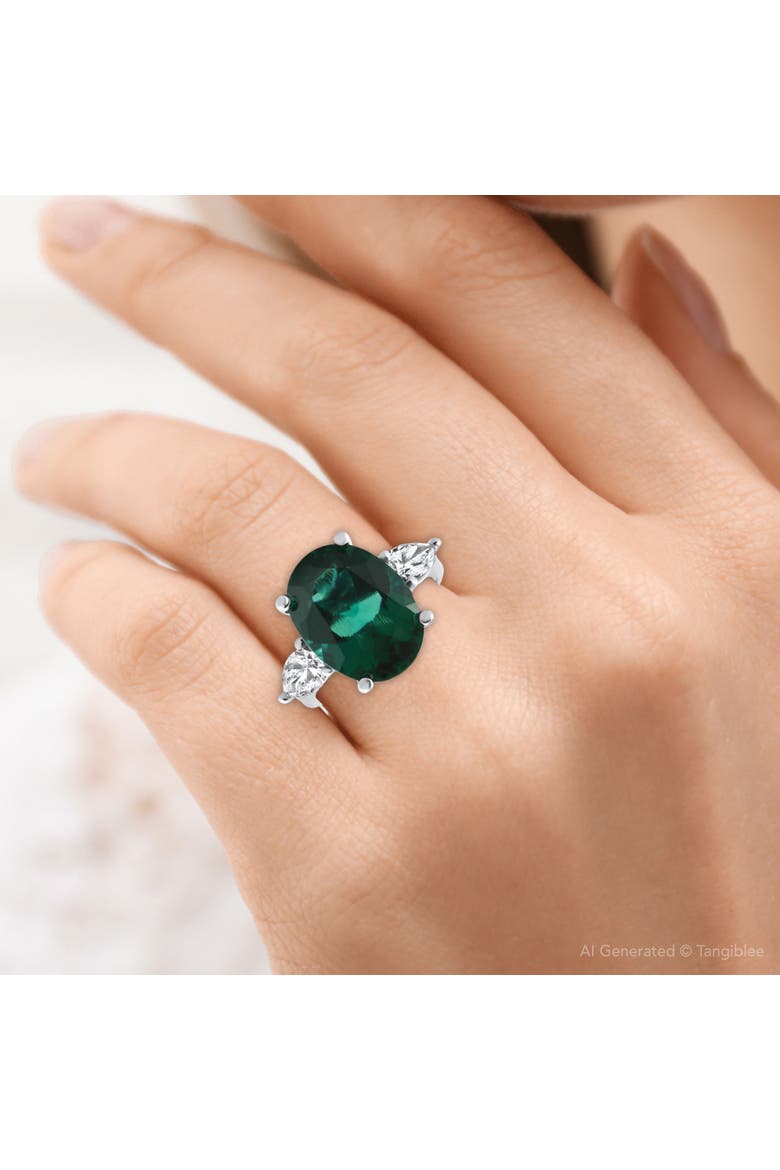 16x12mm Emerald & 1Ct Pear Shape Diamond Ring 14k Gold Lab Grown, Alternate, color, 14k White Gold