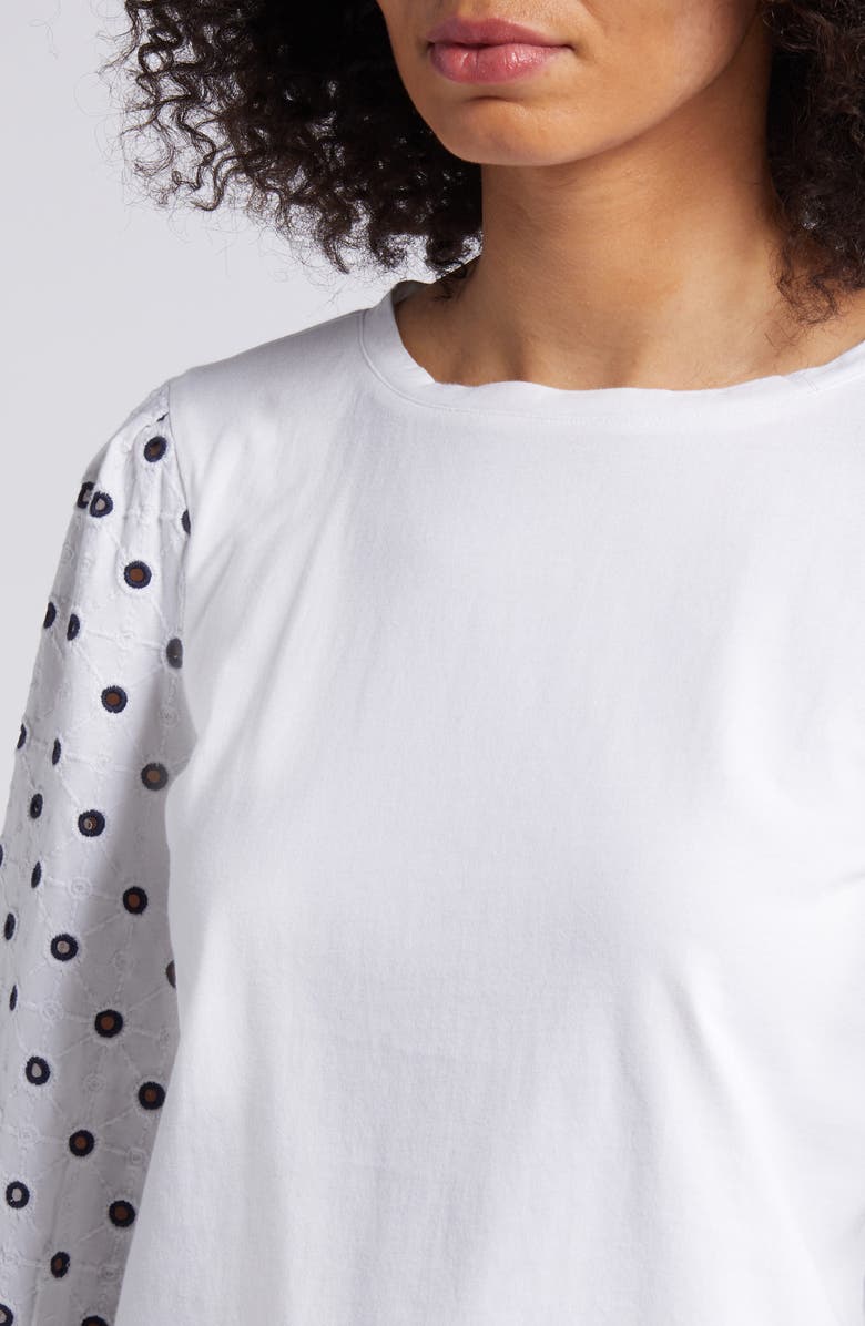 NIC+ZOE Eyelet Breeze Mixed Media Cotton Top, Alternate, color, 