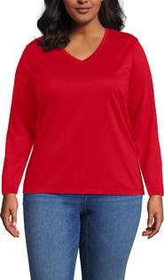 Lands' End Plus Size Relaxed Supima Cotton Long Sleeve V-Neck T-Shirt