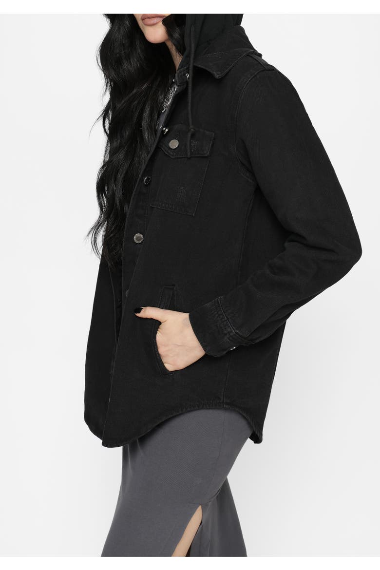 Trellis Hooded Pocket Denim Shacket, Alternate, color, Black