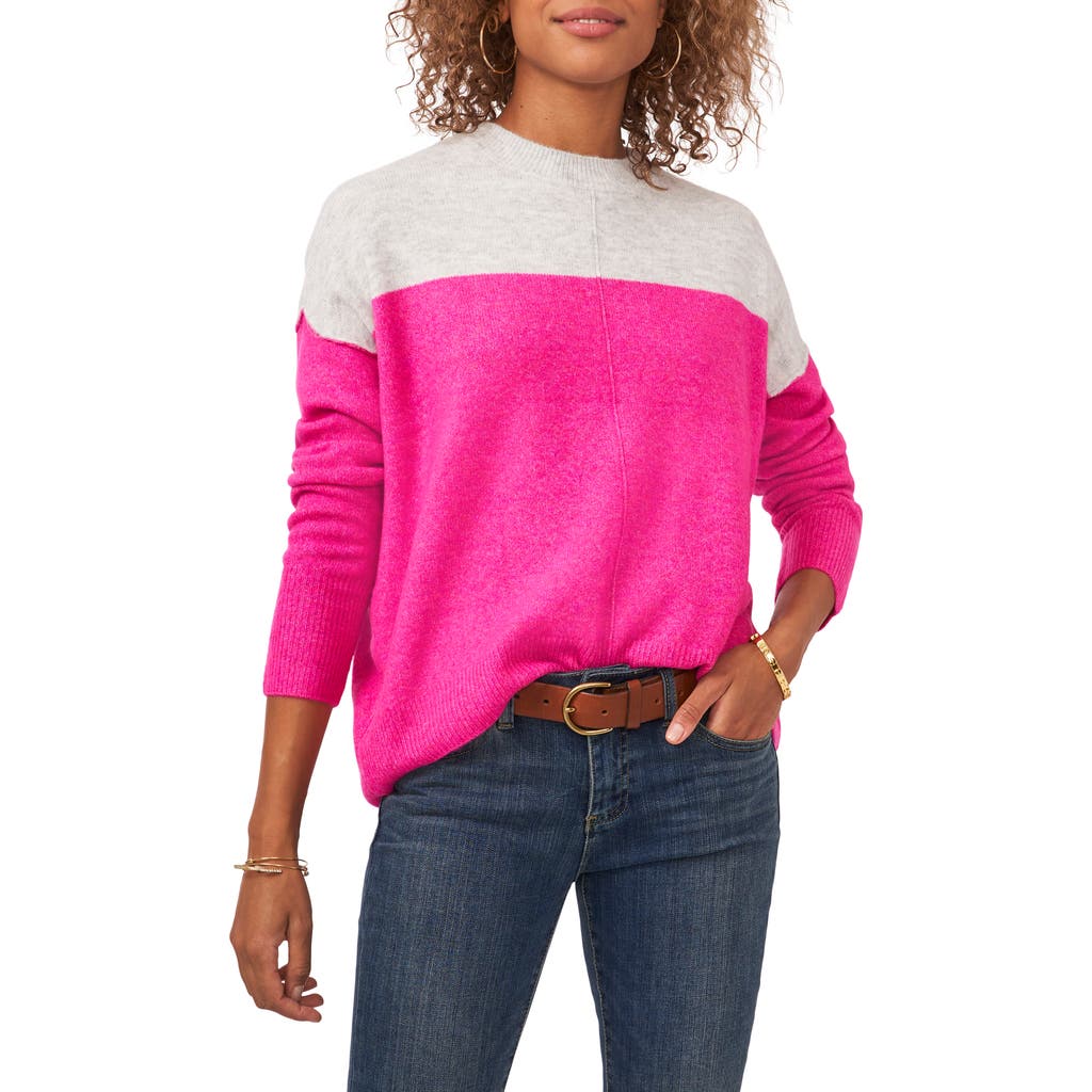 Vince Camuto Extend Shoulder Colorblock Sweater In Pink