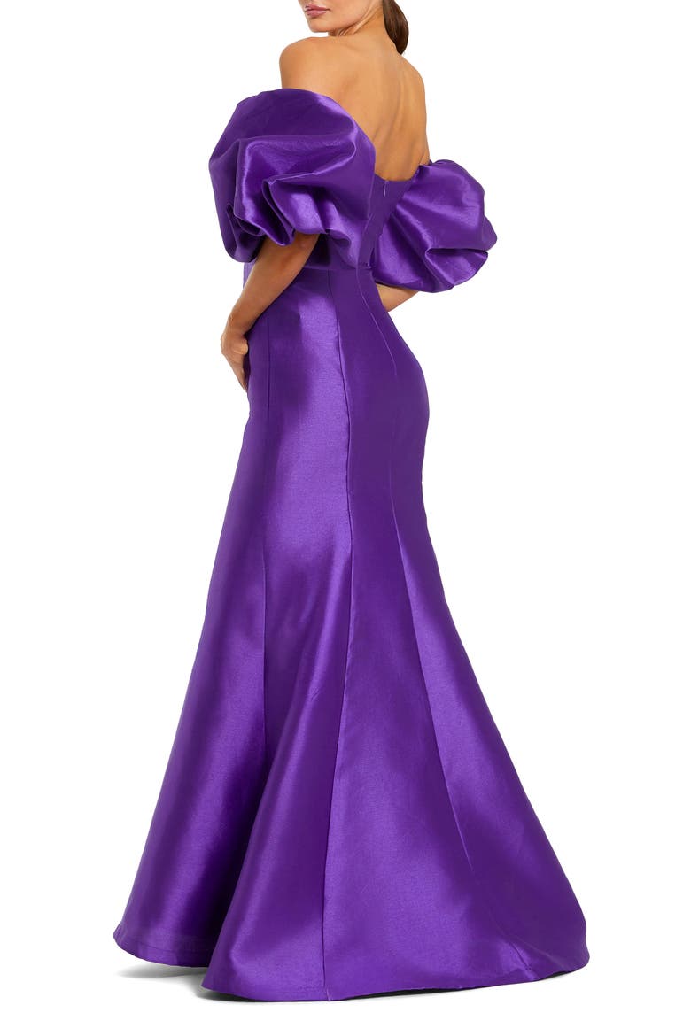 Sweetheart Off The Shoulder Puff Sleeve Gown, Alternate, color, Purple