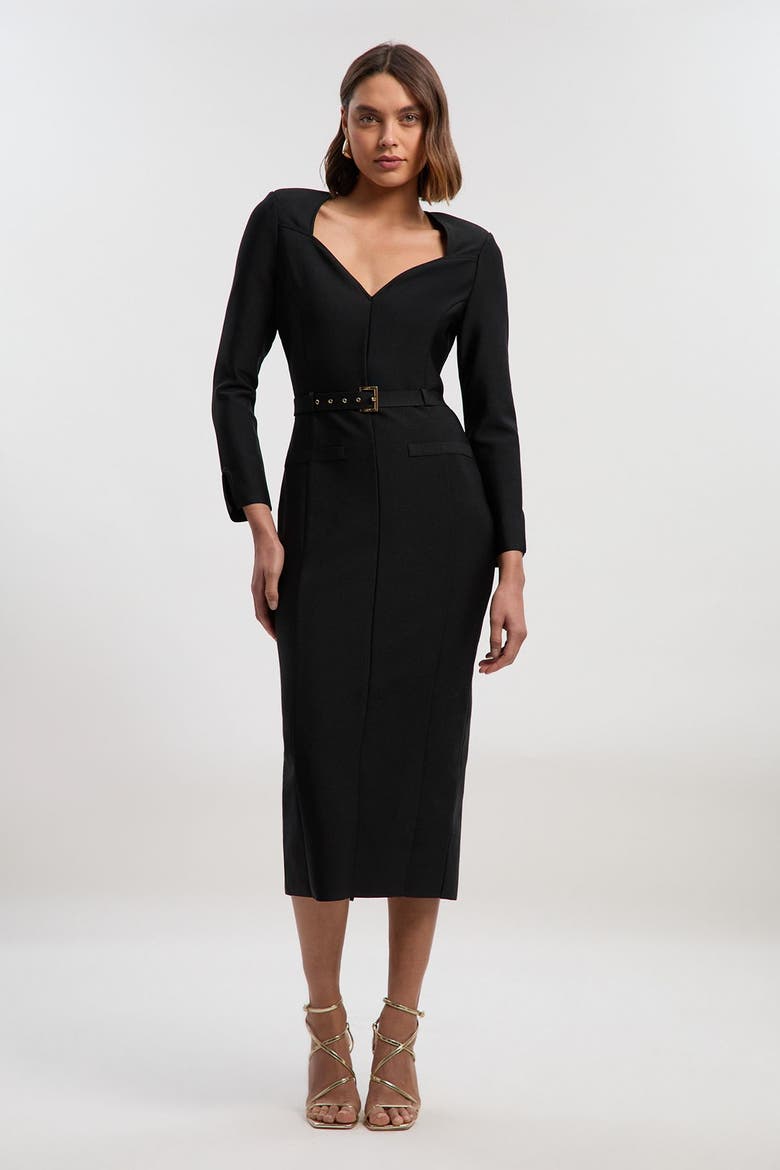 Figure Form Bandage Belted Midi Dress, Main, color, Black