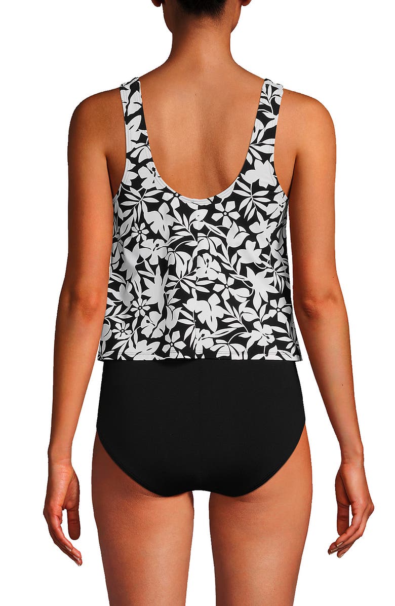 Lands' End Long Torso Chlorine Resistant V-neck One Piece Fauxkini Swimsuit, Alternate, color, Black Havana Floral