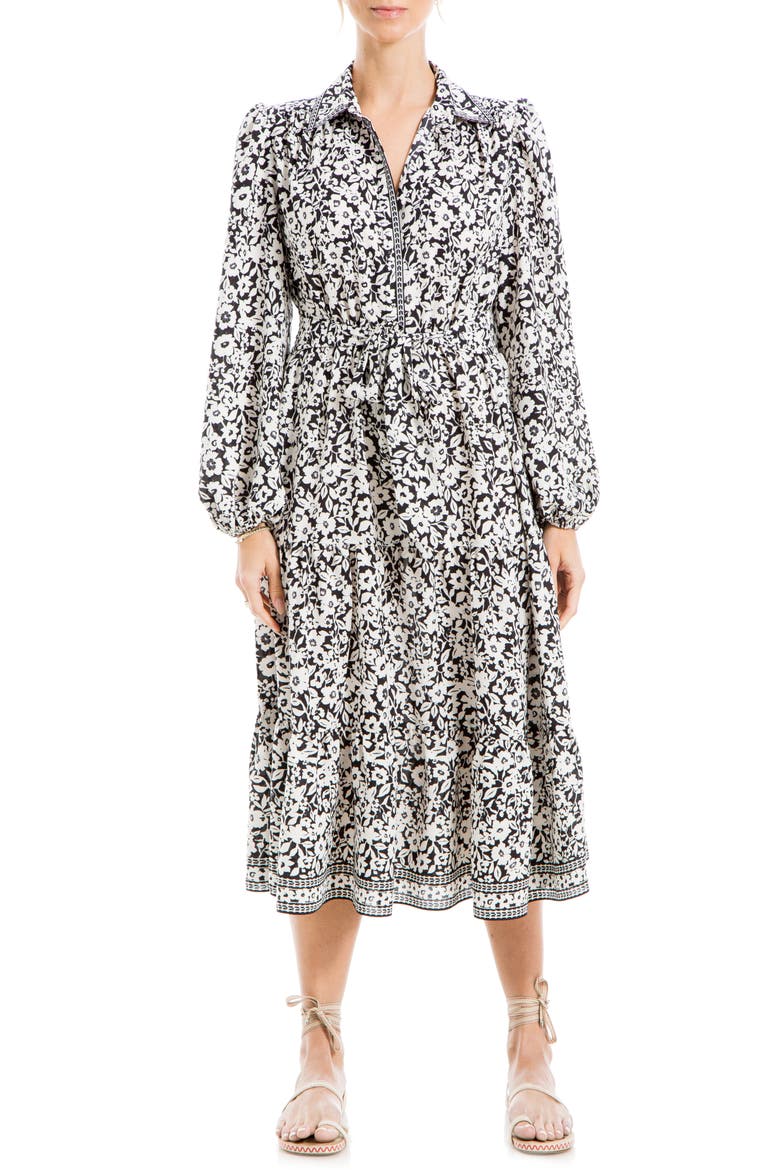 Long Sleeve Midi Dress, Alternate, color, BLACK/ CREAM MD GRPHC