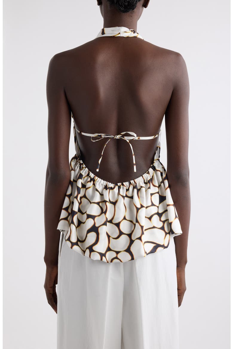 Ceana Print Ruched Silk Halter Top, Alternate, color, OFF WHITE