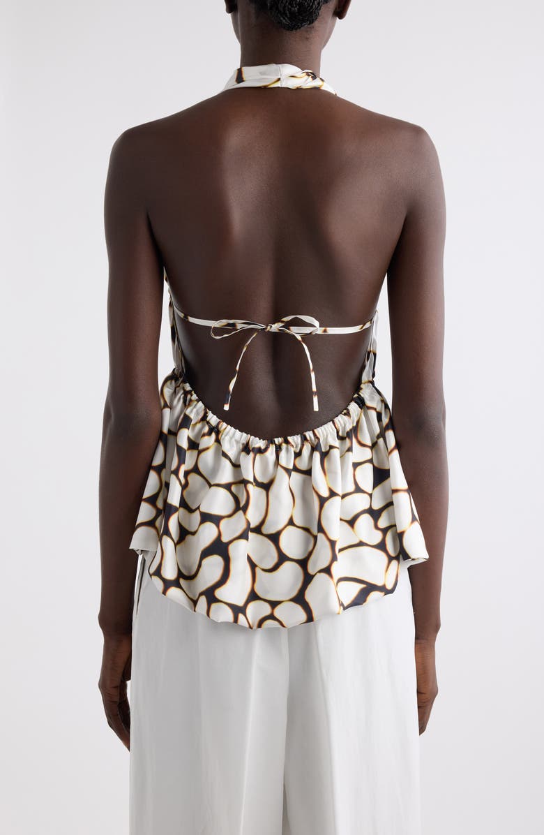Dries Van Noten Ceana Print Ruched Silk Halter Top, Alternate, color, Off White