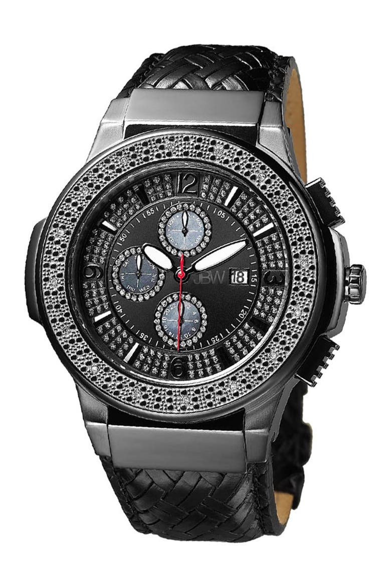s Saxon Embossed Diamond Leather Watch, 46mm - 0.16 ctw, Main, color, BLACK