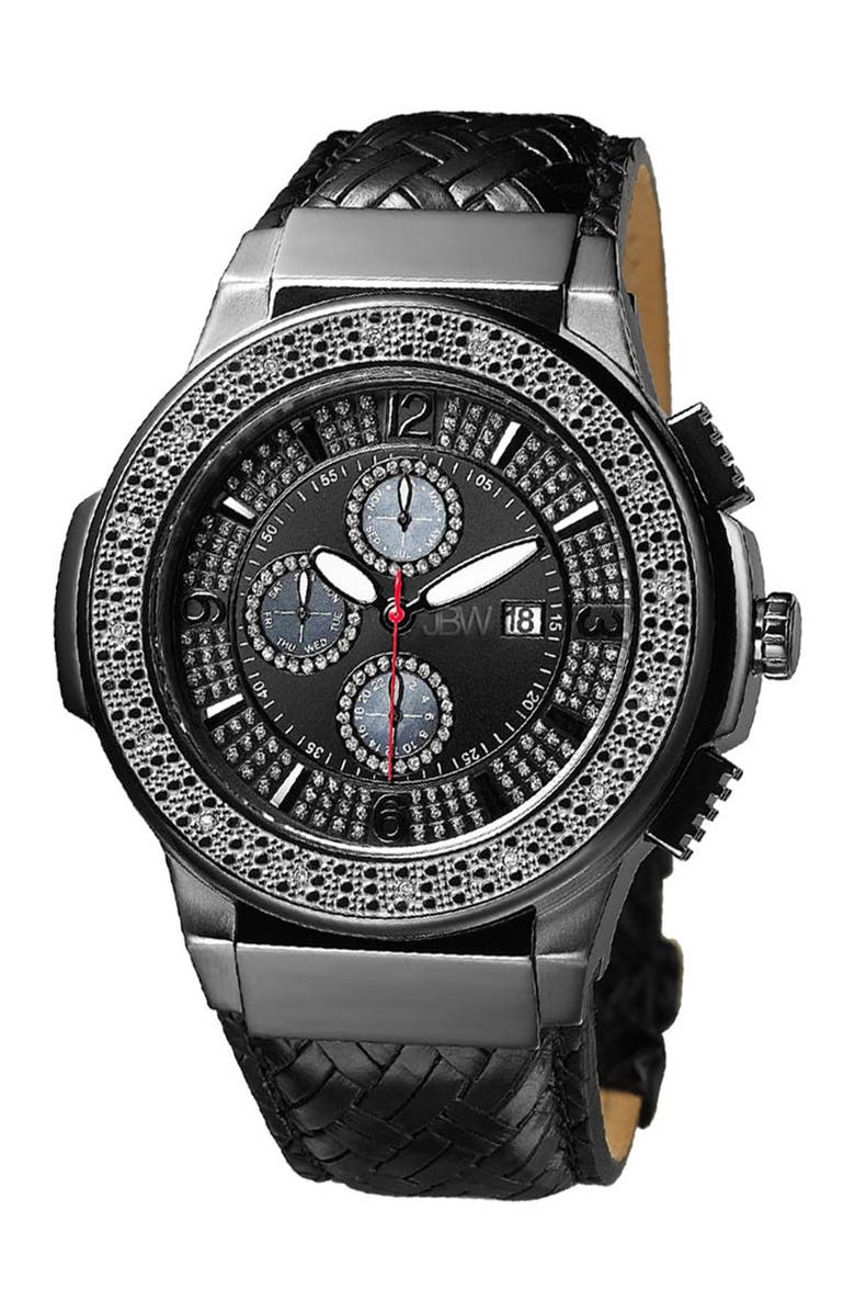 JBW s Saxon Embossed Diamond Leather Watch, 46mm - 0.16 ctw, Main, color, 