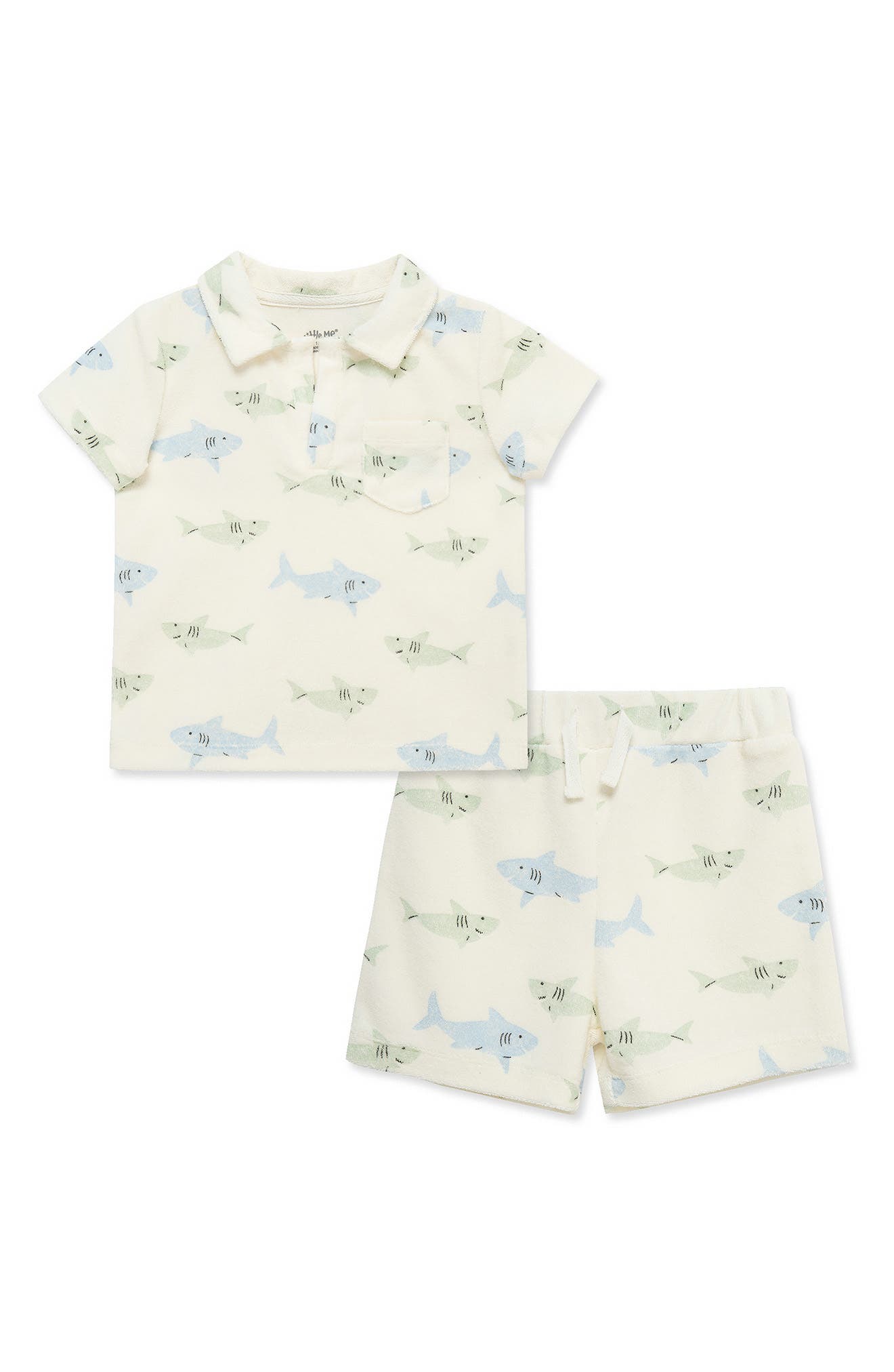 Little Me Kids' Shark Terry Polo & Shorts Set