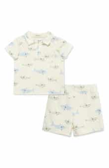 Little Me Kids' Shark Terry Polo & Shorts Set