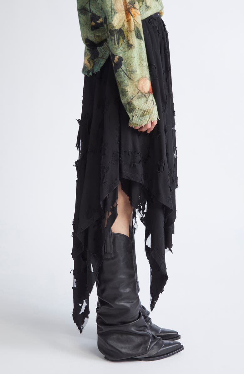 R13 Ripped Handkerchief Midi Skirt, Alternate, color, Black