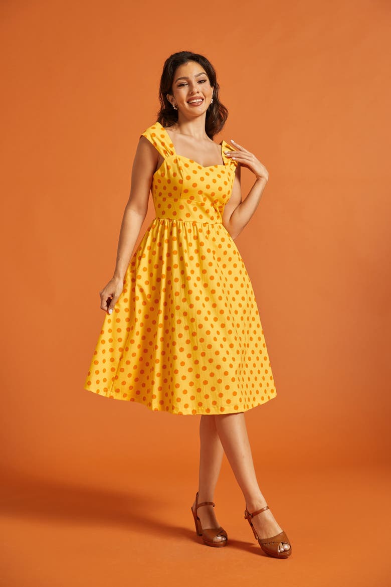 Dance Beneath the Sunrays Sweetheart Midi Dress, Alternate, color, Honey Dot