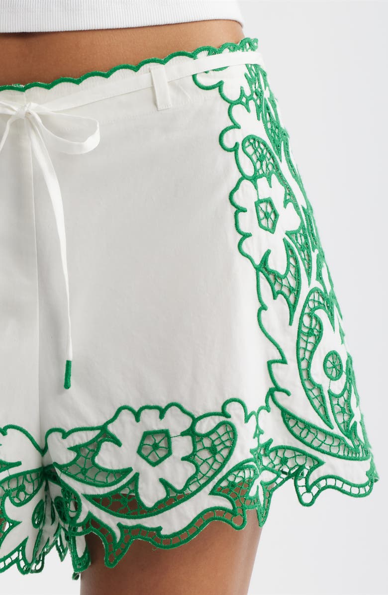 LOVE THE LABEL Trinity Embroidered Shorts, Alternate, color, White-Green