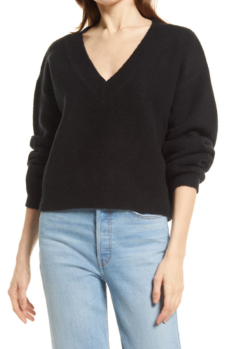 Open Edit V-Neck Crop Pullover, Main, color,