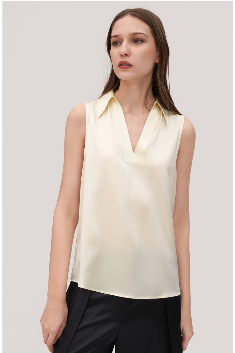 Women's V-Neck Sleeveless Silk Violet Blouse, Alternate, color, Lily White