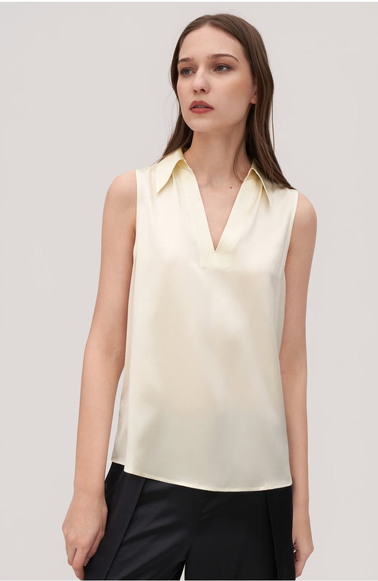 Lilysilk Women's V-Neck Sleeveless Silk Violet Blouse, Alternate, color, Lily White