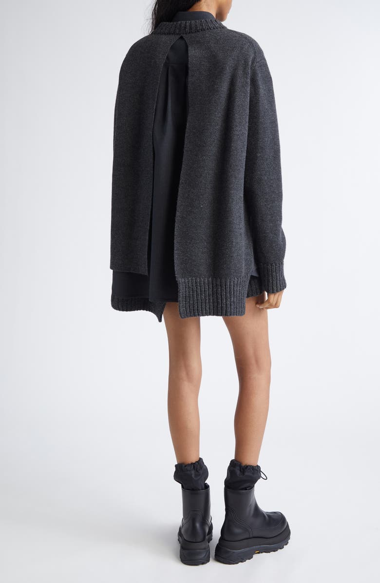 Sacai Mixed Media Long Sleeve Wool Suiting & Knit Sweater Dress, Alternate, color, Charcoal Gray