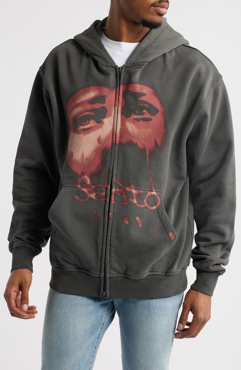 SANTO STUDIO Tears Zip Graphic Hoodie, Alternate, color, 