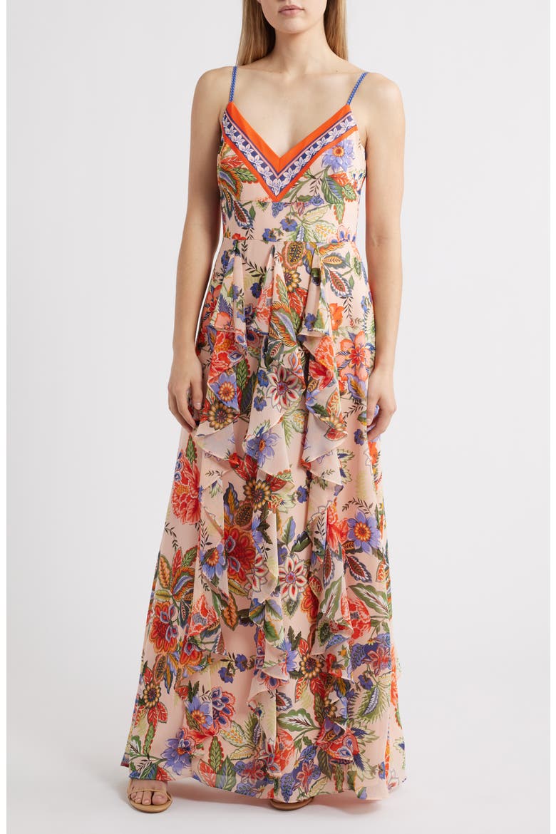 Floral Cascade Ruffle Maxi Dress, Main, color, BLUSH