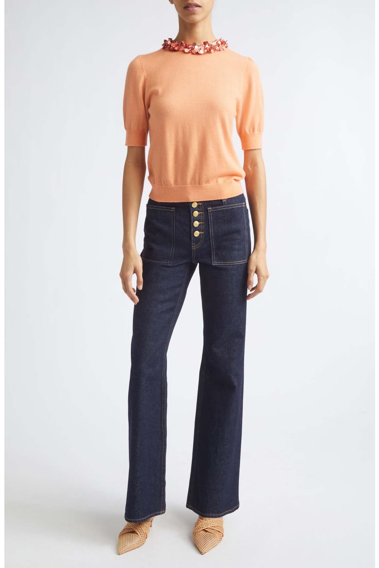 Jude Embellished Wool Sweater, Alternate, color, CORAL ORANGE