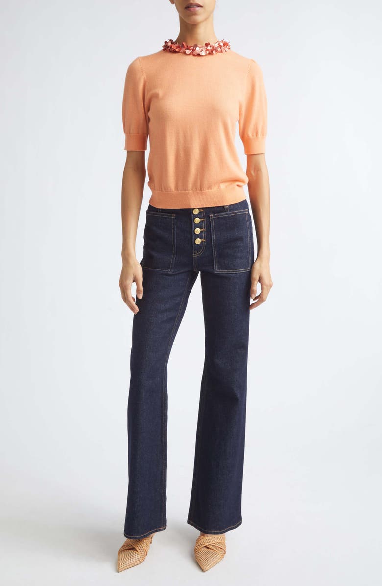 Ulla Johnson Jude Embellished Wool Sweater, Alternate, color, Coral Orange