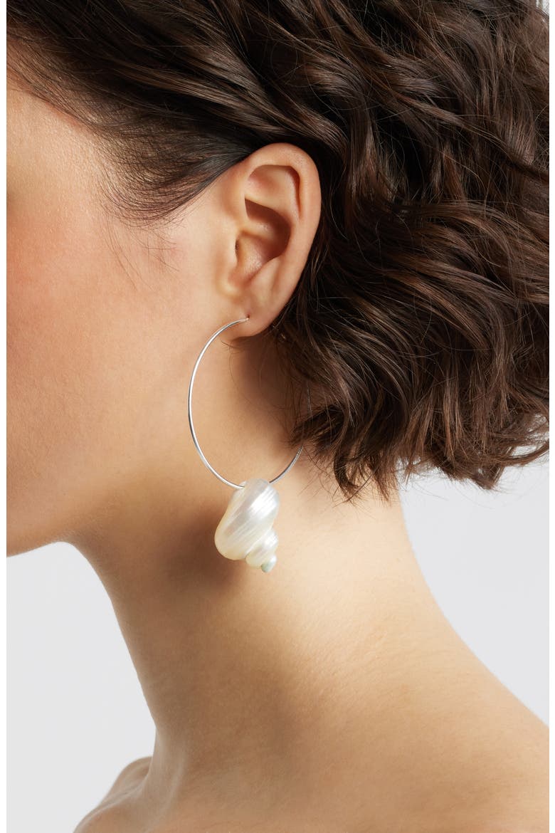 Sea Spiral Shell Hoops, Alternate, color, SILVER