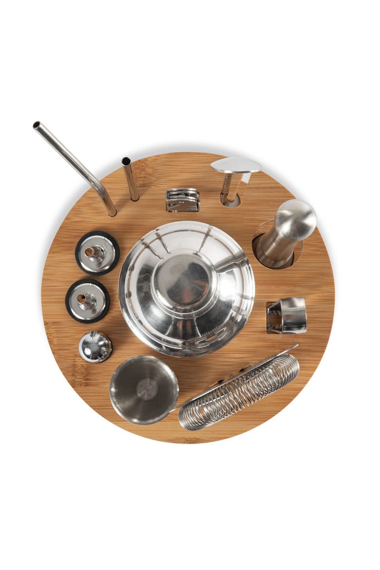 Lazy Susan Bar Tool Set, Alternate, color, Bamboo with Silver Accents