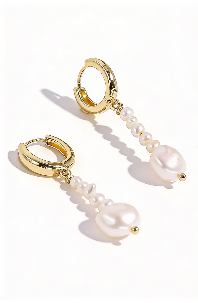 Joey Baby Freshwater Pearl Drop 18K Gold Plated Huggie Earrings, Main, color, 18K Gold Plated / White Pearl