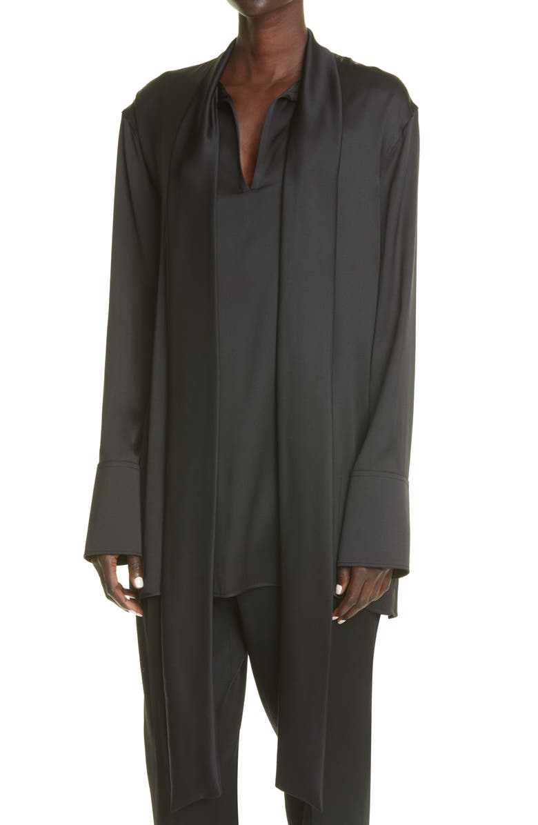 Jil Sander Friday P.M. Tie Neck Silk Blouse, Alternate, color, 