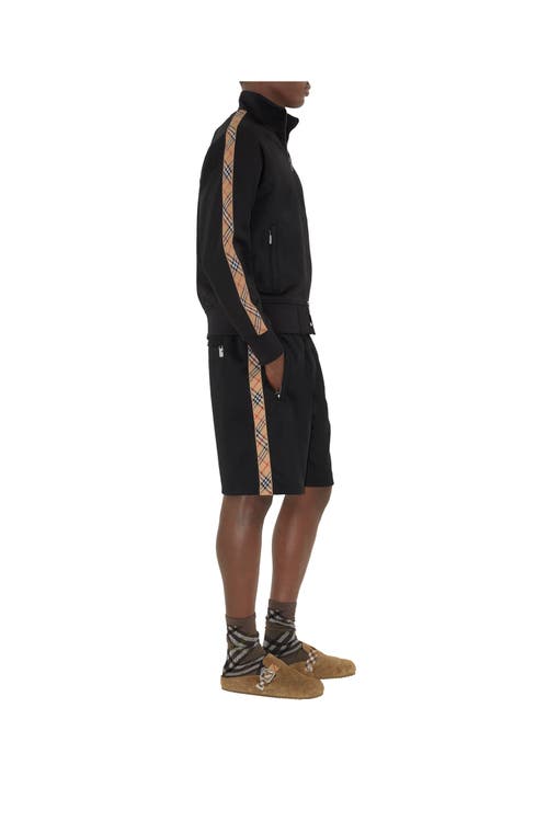 Burberry Checked Jacquard-trimmed Logo-embroidered Tech-jersey Track Jacket In Black