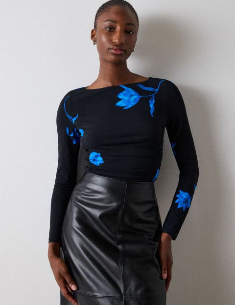 Floral Ruched Side Jersey Top