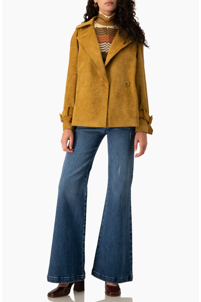 Faux-Suede Belted Wrap Jacket with Tie Cuffs, Alternate, color, Khaki