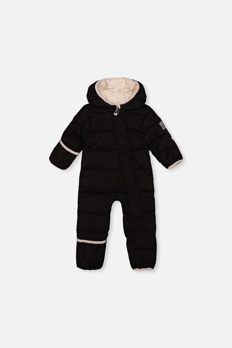 Fleece Hood Fold-Over One Piece Snowsuit, Main, color, Noir